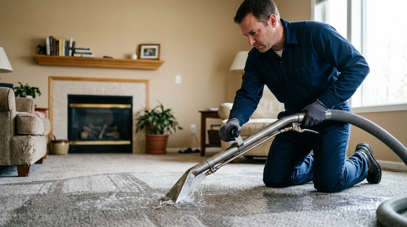 Water damage restoration technician working near Humeston, IA